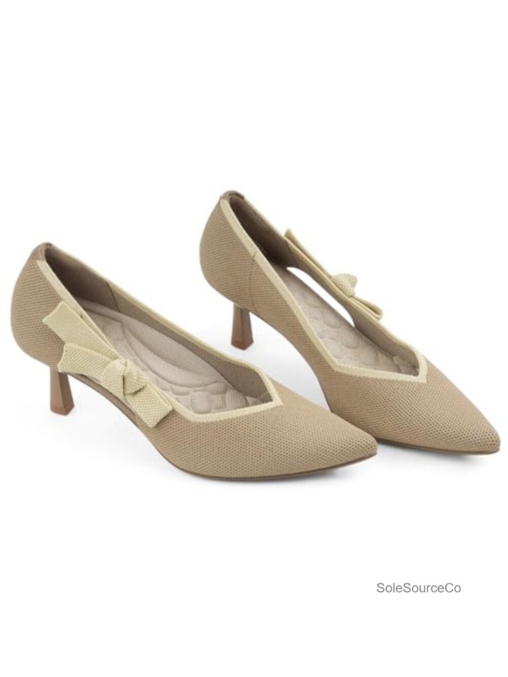 Women's Knit Kitten Heels Comfortable Pointed Toe Pumps Bow Stiletto Low Heel
